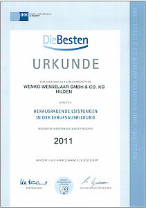 Eine Urkunde für herausragende Leistungen in der Berufsausbildung 2011