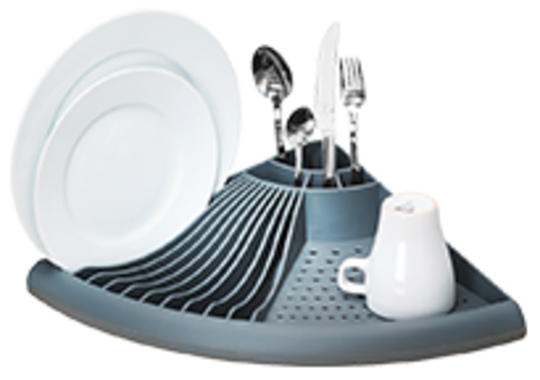 Ein eckiger Geschirrabtropfer aus Kunststoff