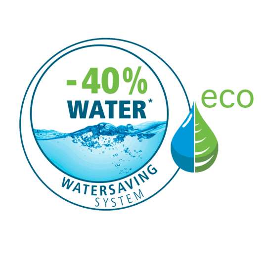 40% Watersaving System Icon von WENKO in blau, weiß und grün