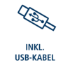 Ein blau-weißes Icon für das enthaltene USB-Kabel der LED Duschstange
