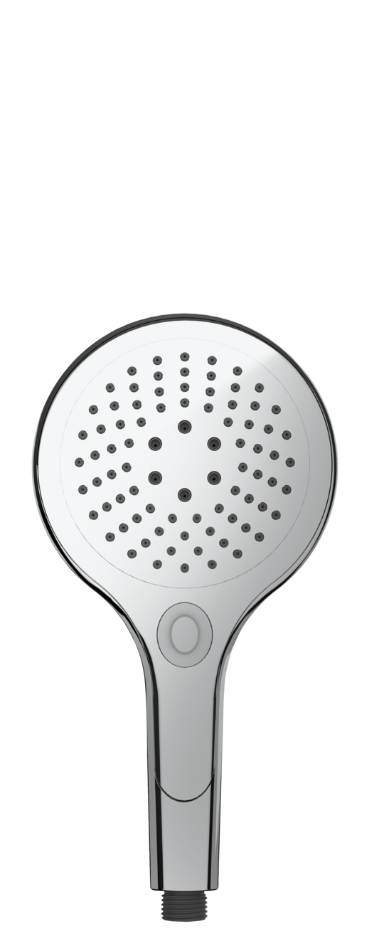 Ein Duschkopf in Chrom mit Druckknopf aus der Serie Basic