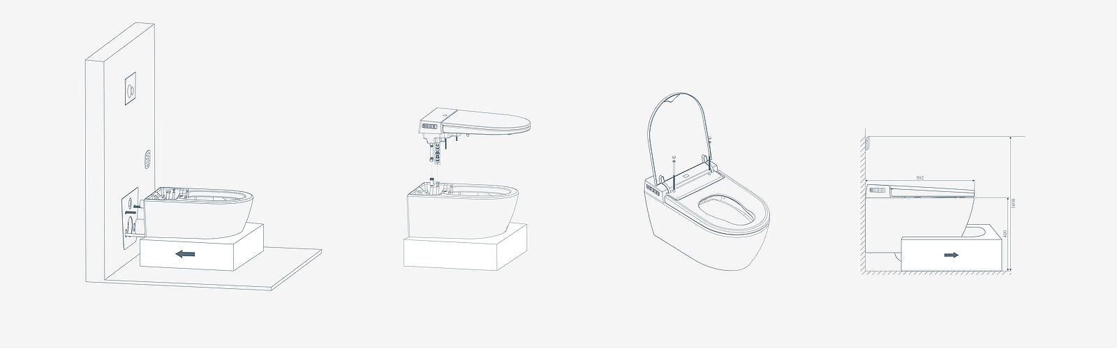 Die Beschreibung der Wandmontage der smart toilet