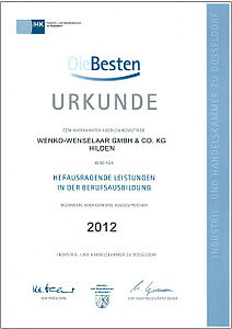 Eine Urkunde für herausragende Leistungen in der Berufsausbildung 2012