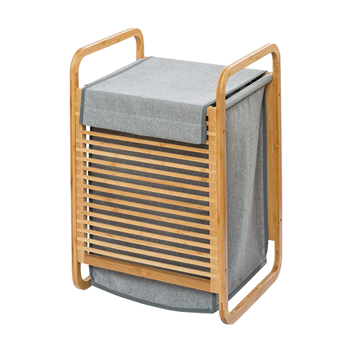 Der Wäschesack besteht aus pflegeleichtem Polyester/Baumwollgemisch in der attraktiven Farbe Grau.